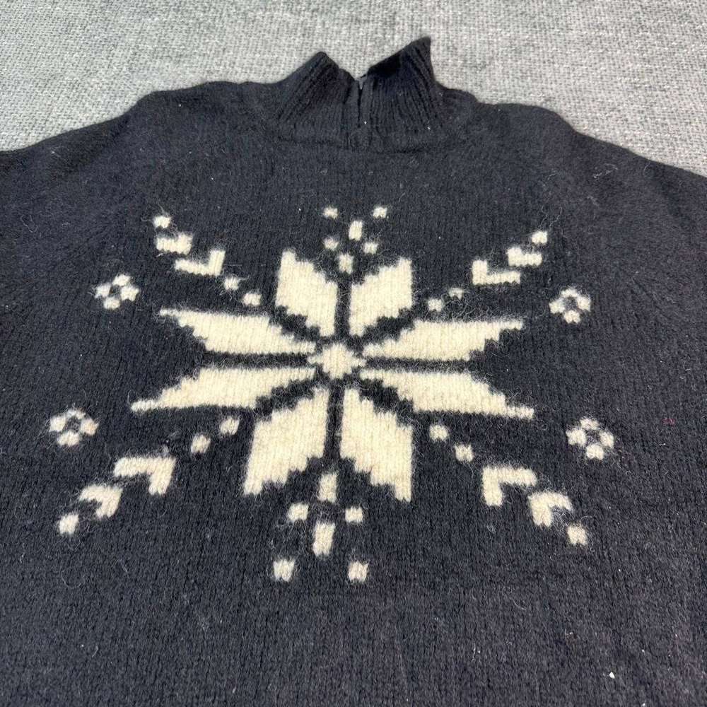 VS Sport Snowflake Wool Sweater Unisex Medium Black 90s Vintage Quarter Zip - Picture 4 of 12